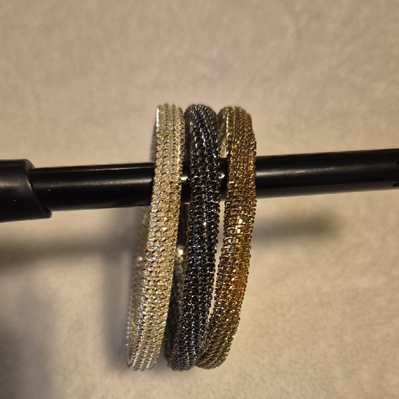 Jewelry - Sparkling Trio Crystal Bangle Bracelets - Silver, Black, Gold